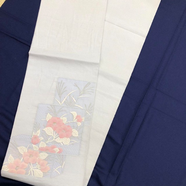 3078 夏物 袋帯 絽 椿 薄グレー 水色 すすき 買取しました！ | 富山で