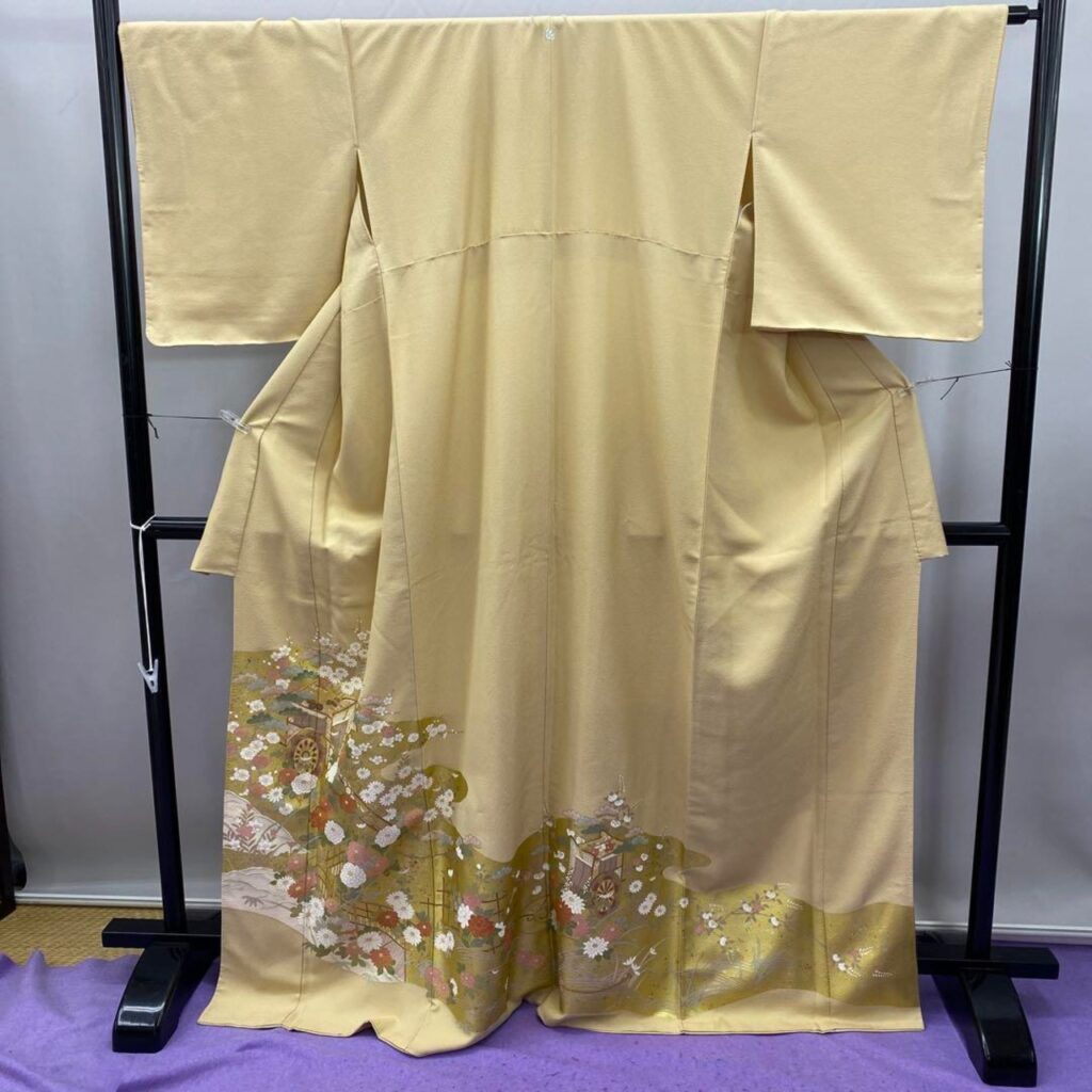 BY5389 御所車　クリーム　色留袖　着物　正絹　結婚式　受賞式比翼なし　豪華 5389 御所車 クリーム 色留袖 着物 正絹 結婚式 受賞式 比翼なし 豪華